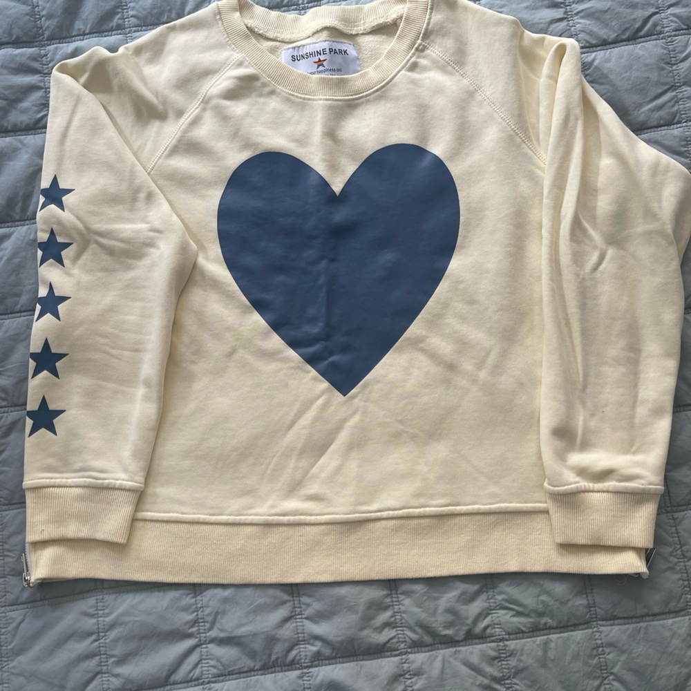 Saturdays New York City Cream and Blue Heart Sweatshirt